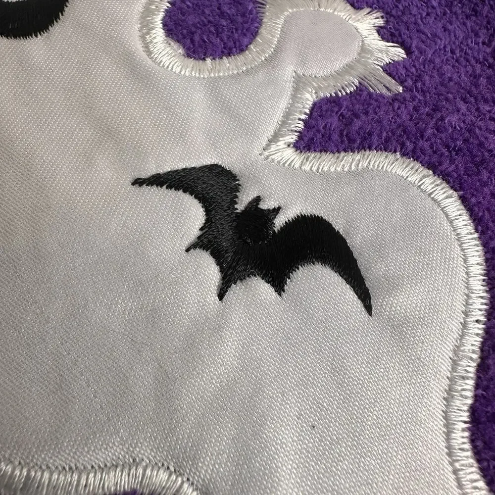 VTG Halloween Hand Towel Purple Ghost Embroidered Fringe Seasonal Accents ￼